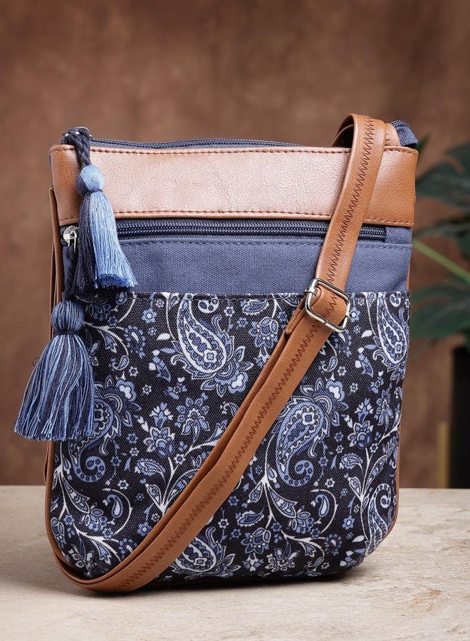 Anekaant Lush Navy & Tan Paisely Printed Polycotton Sling Bag - Image 3